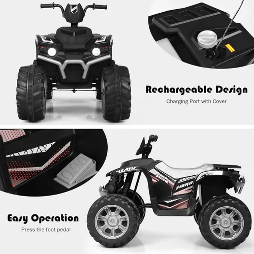Vista 2 de Cuatrimoto para paseo Costzon para niños, vehículo eléctrico con batería de 12 V, luces LED, velocidad alta y baja, claxon, música, USB, neumáticos