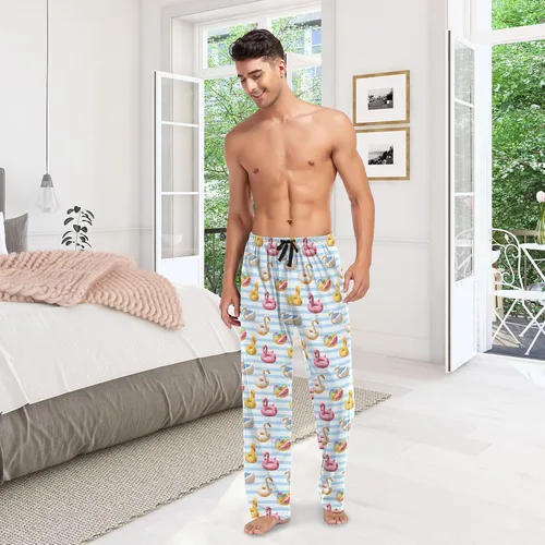 Vista 6 de Pantalones de pijama para hombre, pantalones de descanso para hombre, con bolsillos, corte recto, pantalones de pijama para hombre, talla S-2XL