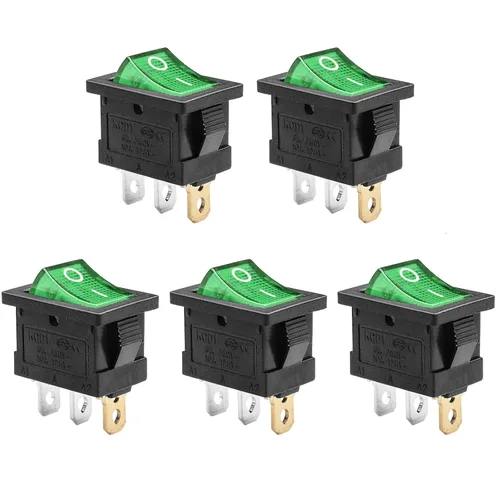 Vista 10 de KCD1 SPST Interruptor basculante de palanca precableado On/Off de 3 pines y 2 posiciones Snap DC 12V-24V 20A LED rojo para barco - Paquete de 5