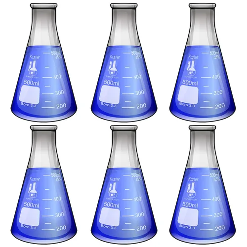 Vista 5 de Juego de matraz de vidrio Erlenmeyer - 3 tamaños de 50, 150 y 250 ml, Karter Scientific
