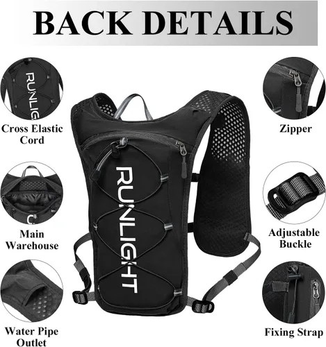 Vista 4 de Runlight Chaleco para correr para mujeres y hombres, mochila ligera de hidratación con bolsa de vejiga de agua de 1.5L, mochila diurna hidro