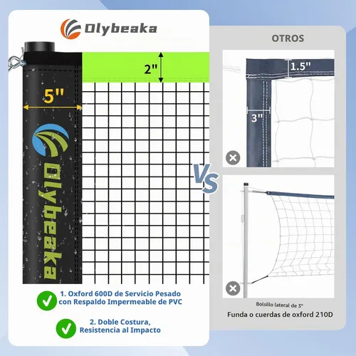 Vista 3 de Portable Outdoor Volleyball Badminton Combo Net Set with 2 Nets Negro