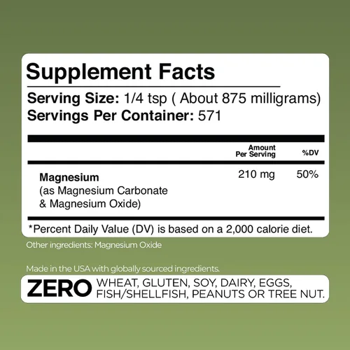 Vista 8 de Gade Nutrition - Polvo de carbonato de magnesio puro 17.64 oz, 875 mg por porción, 571 porciones Sin OMG, sin gluten, sin relleno, altamente
