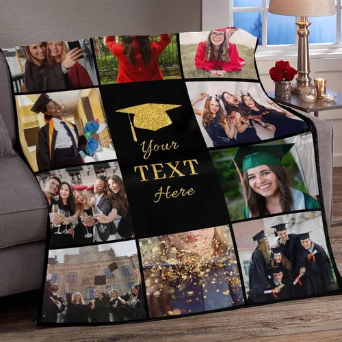 Vista 5 de Artsadd Mantas de graduación personalizadas con fotos, texto, mantas de graduación personalizadas de clase de 2026, manta de franela personalizada