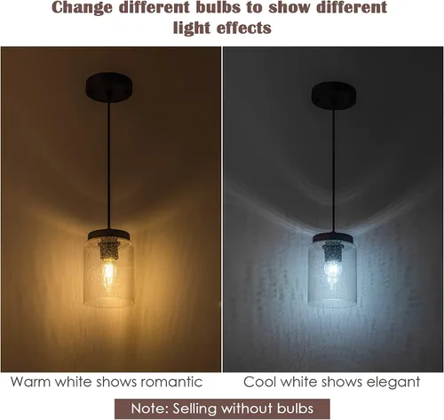 Vista 7 de Mini lámpara colgante industrial moderna de vidrio con semillas de burbujas, cilindro de iluminación colgante de cable ajustable para isla