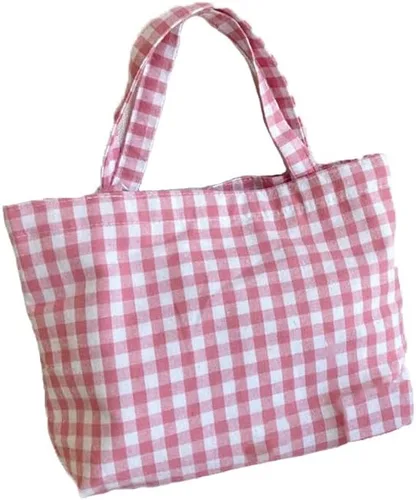 Vista 8 de Joyhey 1 bolsa de lona pequeña a cuadros, bolsa de compras para comestibles, bolsa de playa de 7.9 x 12.6 pulgadas