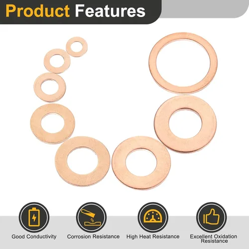 Vista 4 de uxcell Arandela plana M4, 36 piezas de arandelas planas de anillo de cobre de 8 mm DE 1 mm de espesor Junta de sello de metal para tornillos