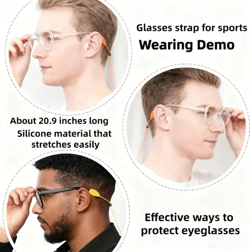 Vista 6 de Correa ajustable para gafas, diseño elástico y elástico, adecuado para gafas de miopía, lentes de sol, gafas deportivas