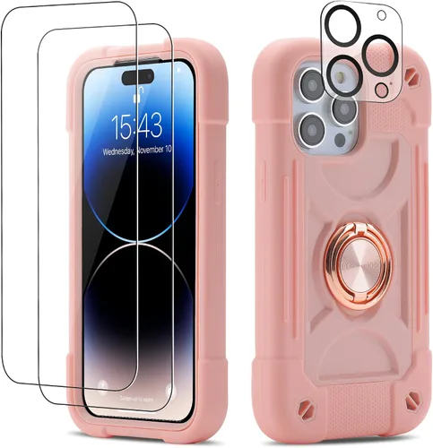 Vista 65 de Funda para iPhone Se3/iPhone Se2, iPhone 6/6S, iPhone 7/iPhone 8 de 4.7 pulgadas con soporte de anillo, con 2 protectores de pantalla resistentes