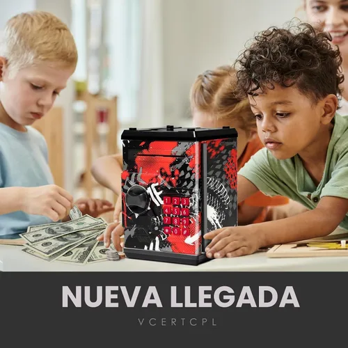 Vista 7 de Alcancía de cajero automático para niños y niñas, Vcertcpl - Mini alcancía de monedas con contraseña, caja de ahorro con agarre automático