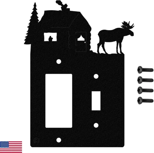 Vista 16 de Moose & Cabin - Placa de pared para interruptor de luz de palanca doble (palanca doble, negro) - Fabricado en Estados Unidos American Steel