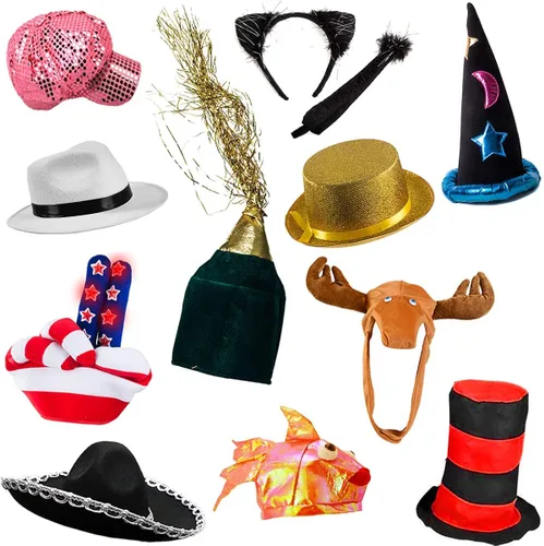 Vista 2 de 6disfraces y gorros surtidos de fiesta por Funny Party Hats, Multicolor, 6