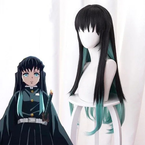 Vista 3 de iirukaa Tokitou Muichirou - Peluca de cosplay larga y recta para Demon Slaye Anime Kimetsu no Yaiba, personajes de Halloween, pelucas de cosplay