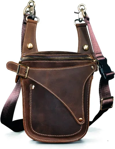 Vista 2 de Le'aokuu - Bolso de pierna para moto, de cuero genuino, para hombre, bolso tipo mensajero a la cintura), B9326