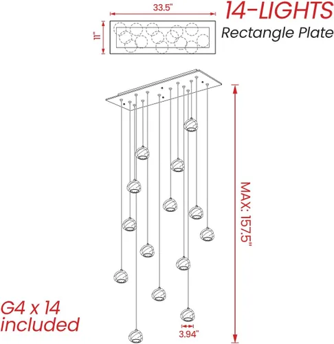 Vista 3 de Candelabro de cristal LED moderno, lámpara colgante de gota de lluvia, lámpara de techo de bola de cristal, 14 luces para escalera, sala de estar