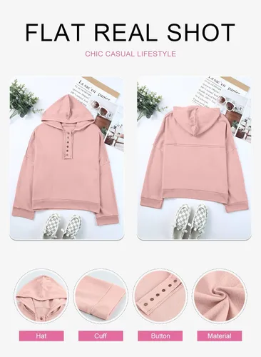 Vista 4 de Dokotoo Sudaderas con capucha de manga larga con cuello en V y botones para mujer