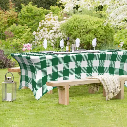 Vista 7 de Buffalo - Mantel rectangular ajustable a cuadros verde y blanco de 6 pies para fiestas, banquetes, festivales, bodas