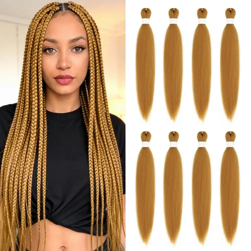 Vista 82 de 8 paquetes de extensiones preestiradas - 16 pulgadas de cabello trenzado premium, 55G/paquete, sin picazón, fijación en agua caliente, textura Perm