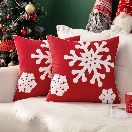 Vista 10 de MIULEE Paquete de 2 fundas de almohada decorativas de Navidad con diseño de copo de nieve, fundas de almohada de lona con bordado de invierno