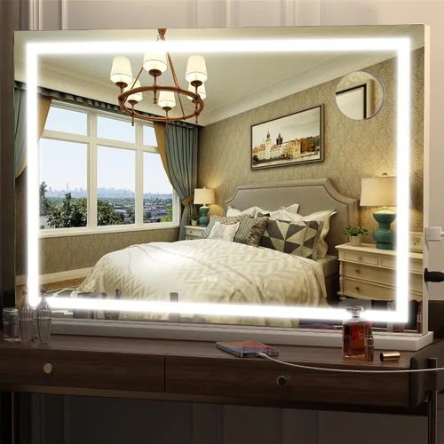 Vista 38 de Hasipu Espejo de tocador con luces, espejo LED de maquillaje de 31.5 x 22 pulgadas, espejo de maquillaje iluminado con 3 modos regulables, espejo
