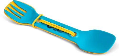 Vista 4 de UCO Utility Spork 3 en 1 Combo Cuchara-Tenedor Cuchillo Utensilio Dorado/azul cielo