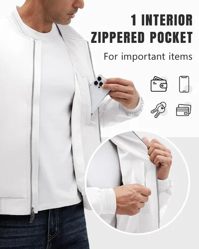 Vista 29 de Polu Chaquetas bomber para hombre con bolsillos, chaquetas cortavientos ligeras, cremallera de 2 vías, abrigo casual de negocios para otoño e