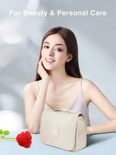 Vista 2 de Luxtude Neceser colgante para mujer con gancho para colgar, bolsa de artículos de tocador de viaje resistente al agua, bolsa organizadora de viaje