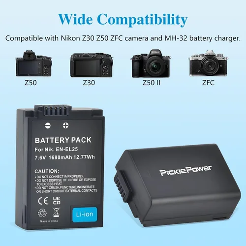 Vista 2 de Batería EN-EL25 EN-EL25A, batería de 1600 mAh y cargador de pantalla LED para Nikon Z30, Z50, cámara ZFC, cargador MH-32