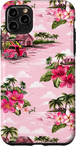 Vista 11 de Funda para iPhone 11 Tropical Hibiscus Island Palm Tree Rockabilly Surfer Beach