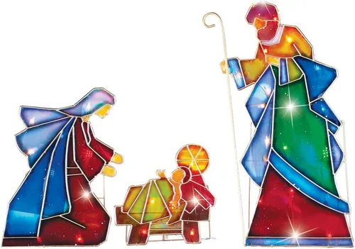 Vista 4 de Collections Etc Belén de mosaico iluminado para exteriores - 3 piezas