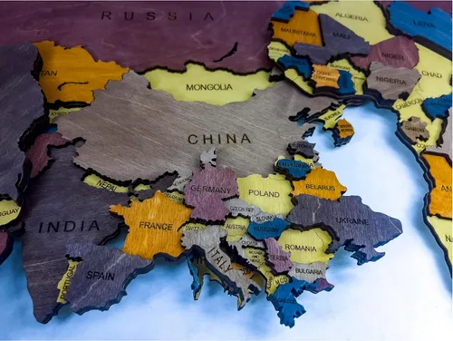 Vista 7 de Mapa del mundo, decoración artística para pared, mapa de madera, mapa del mundo de madera 3D, mapa grande para pared, mapa colorido de madera