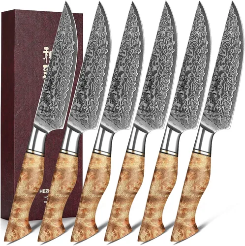Vista 16 de HEZHEN Cuchillo utilitario de 5 pulgadas con filo de navaja - Acero de Damasco con patrón de rosa multifuncional VG10 cuchillo profesional