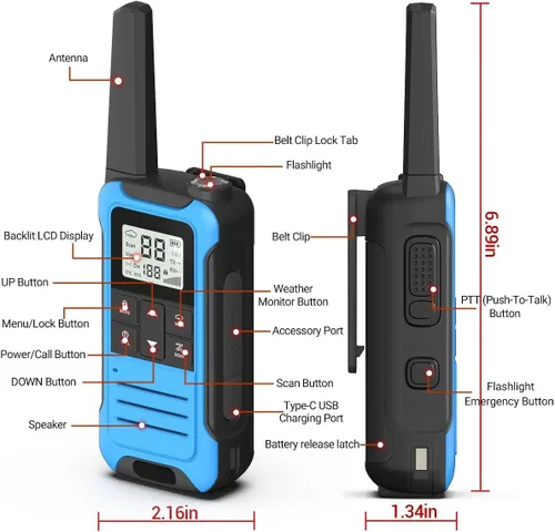 Vista 3 de Walkie Talkies de largo alcance para adultos, Walkie Talkie recargable Baofeng F22 FRS Radio Walky Talky Familia Walkie-Talkie con batería de 1400