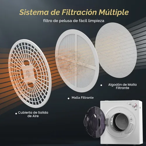 Vista 7 de ROVSUN Secadora de ropa portátil de 9 libras, 110 V 1400 W, eléctrica compacta, de carga frontal, con bañera de acero inoxidable y perilla de fácil