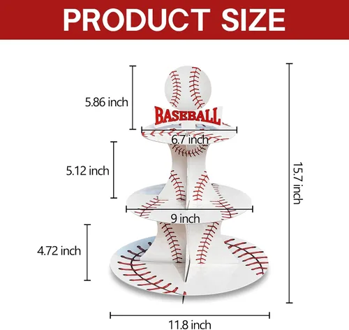 Vista 4 de Soporte para cupcakes de fiesta temática de béisbol de 3 niveles