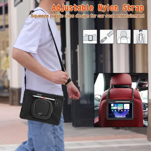 Vista 8 de Funda resistente para tablet, funda protectora multifunción con mango giratorio de 360 grados, correa de hombro extraíble para Mi Pad 6 6 Pro