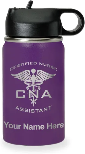 Vista 35 de LaserGram Botella de agua personalizada, asistente de enfermería certificada por la CNA, acero inoxidable de doble pared aislada al vacío con popote