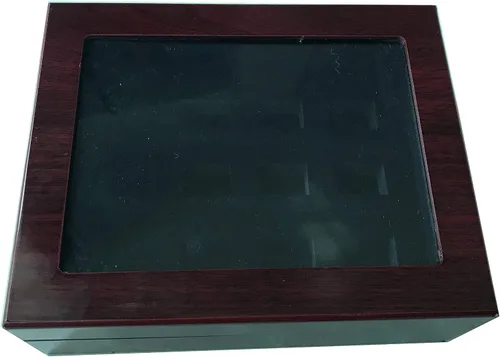 Vista 4 de 12 Agujeros Campeonato Big Heavy Ring Display Case Joyero de madera Terciopelo rojo Interior (rojo)