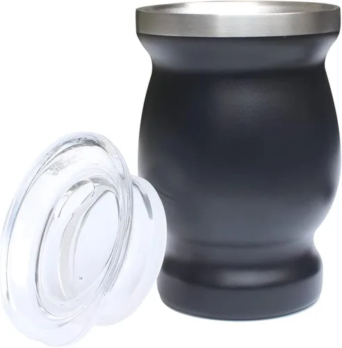 Vista 8 de Beruth Bombilla Yerba Mate Gourd, juego de tazas de té de acero inoxidable de 8 onzas con una tapa multifuncional, dos popotes y cepillos