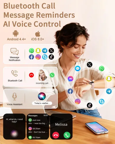 Vista 3 de Reloj inteligente para mujer con 4 bandas (Android/iPhone) Reloj inteligente con llamadas Bluetooth de 1.75 pulgadas, rastreadores de actividad HD