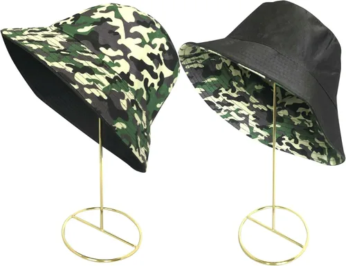 Vista 3 de Sombrero de pescador reversible para mujer, diseño de pescador, playa, para el verano, plegable, para el sol 2 piezas leopardo (verde+marrón)
