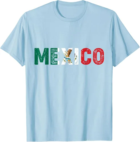 Vista 29 de Camiseta con texto en inglés «Mexico Vintage Letras» como bandera mexicana, Negro