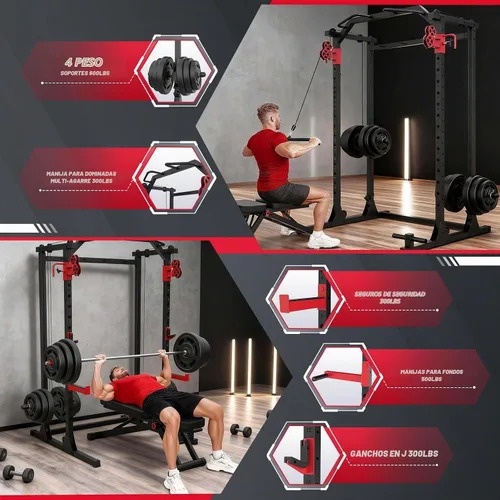 Vista 5 de OPPSDECOR Power Cage, 2000LBS Squat Rack with Dual Pulley Cable Crossover System, Multifunctional Power Rack with More Training Attachments for Home