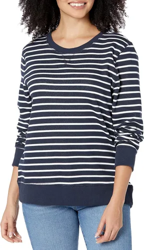 Vista 10 de Amazon Essentials Sudadera de forro polar con cuello redondo y manga larga para mujer Rayas horizontales blanco marino