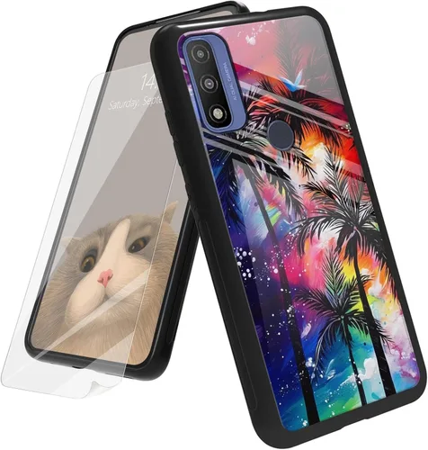 Vista 27 de Funda para Motorola Moto G Play 4G 2024 con protector de pantalla, parte trasera de vidrio templado + funda de silicona suave TPU absorción