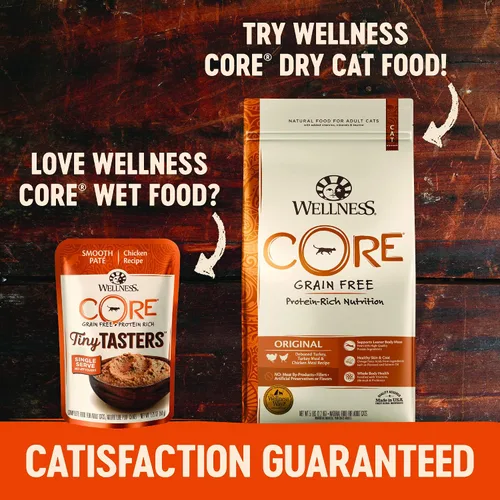 Vista 6 de Wellness CORE Tiny Tasters - Alimento húmedo en paté para gatos adultos, natural, rico en proteínas, sin granos, bolsa de 1.75 onzas, paquete de 12