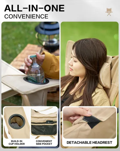Vista 7 de MOBI GARDEN Silla de camping reclinable con reposapiés, silla lounge plegable ajustable de 4 posiciones para adultos, reposapiés portátil y Negro