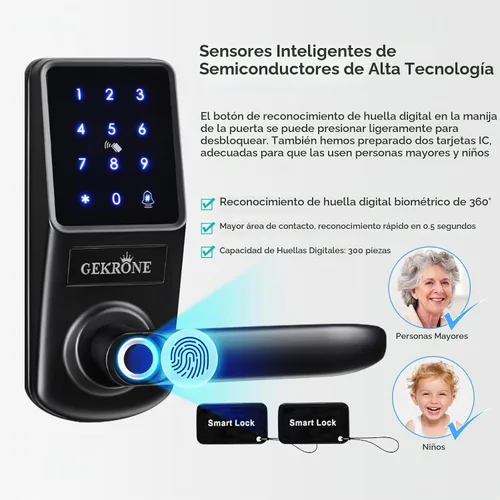 Vista 6 de Cerradura inteligente de huellas dactilares con manija de palanca, pantalla táctil con teclado, perilla de puerta delantera sin llave, control