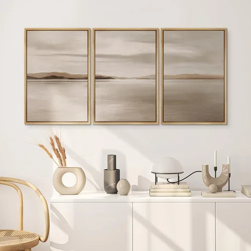 Vista 94 de SIGNWIN Lienzo enmarcado para pared, juego de arte pastel con cadena montañosa, bosque, niebla, naturaleza silvestre, ilustraciones modernas, arte