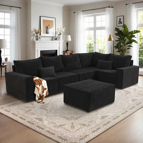 Vista 8 de CAODOC Luxuly - Juego de sofá modular de pana en forma de U, sofá modular reversible, 125 pulgadas de ancho, sofá modular de 6 asientos con otomana